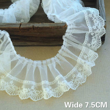 7.5CM Wide Luxury Beige Guipure Embroidery Lace Fabric Neck Ruffle Trim Fringe Ribbon Home Dolls Skirts Clothing Sewing Supplies