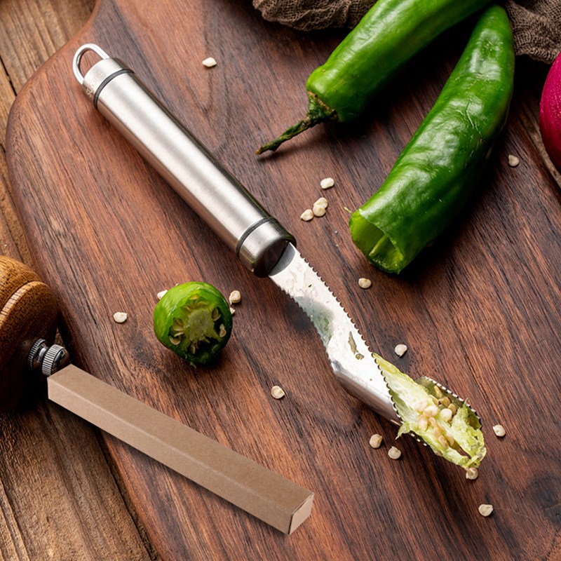 Silver Stainless Steel Chili Pepper Core Seed Remover Green Cucumber Digger Core Digging Knife Fruit And Vegetable Tools