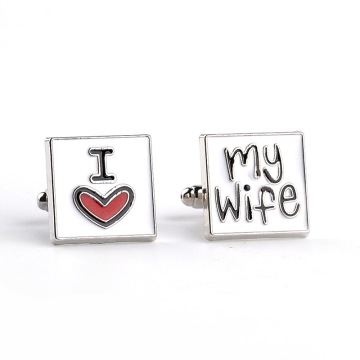 I Love My Wife Cufflinks For Mens Enamel Heart Cuff Link Tie Clip Set French Shirt Cufflink Wedding Jewelry For Groom Husband