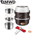 DMWD Portable Electric Heating Lunch Box Mini Rice Cooker Stainless Steel 3 Layers Food Steamer Picnic Meal Container Warmer EU