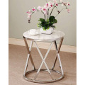 Stainless Steel Sofa Side Table Corner Table Small Apartment Living Room Round Coffee Table End Table Tempered Glass Marble Top