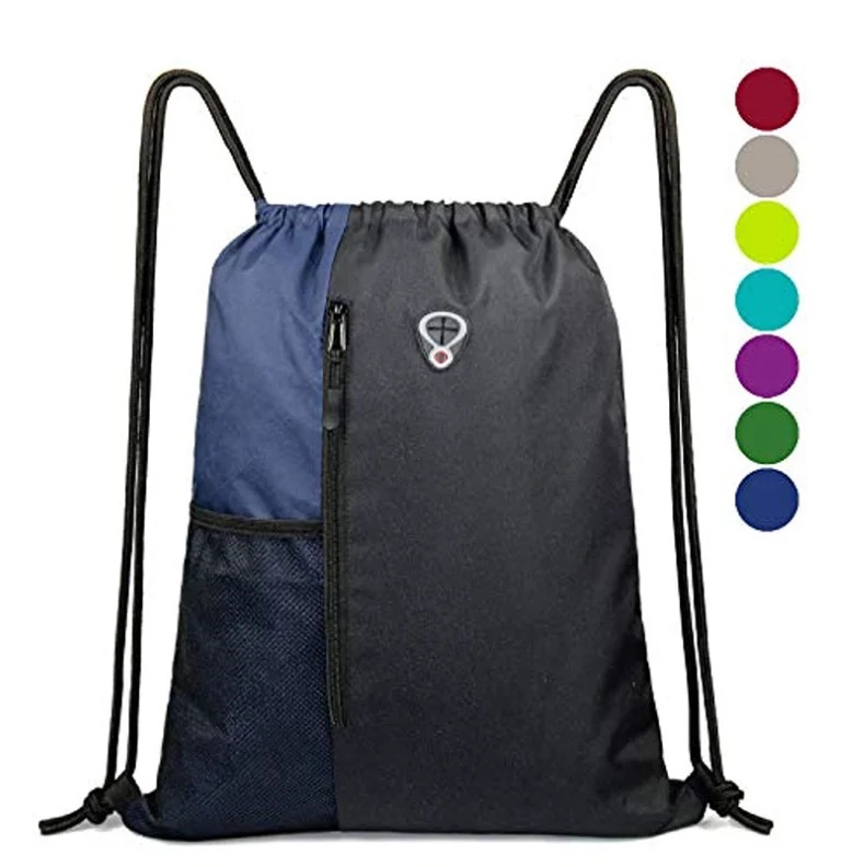 black nylon drawstring backpack