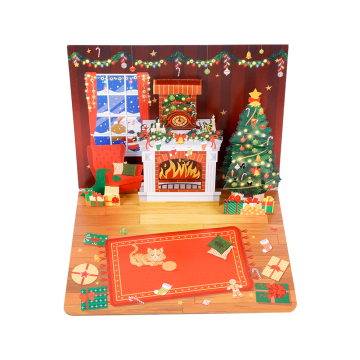 Cozy Fireplace Christmas Pop Up Card with Music