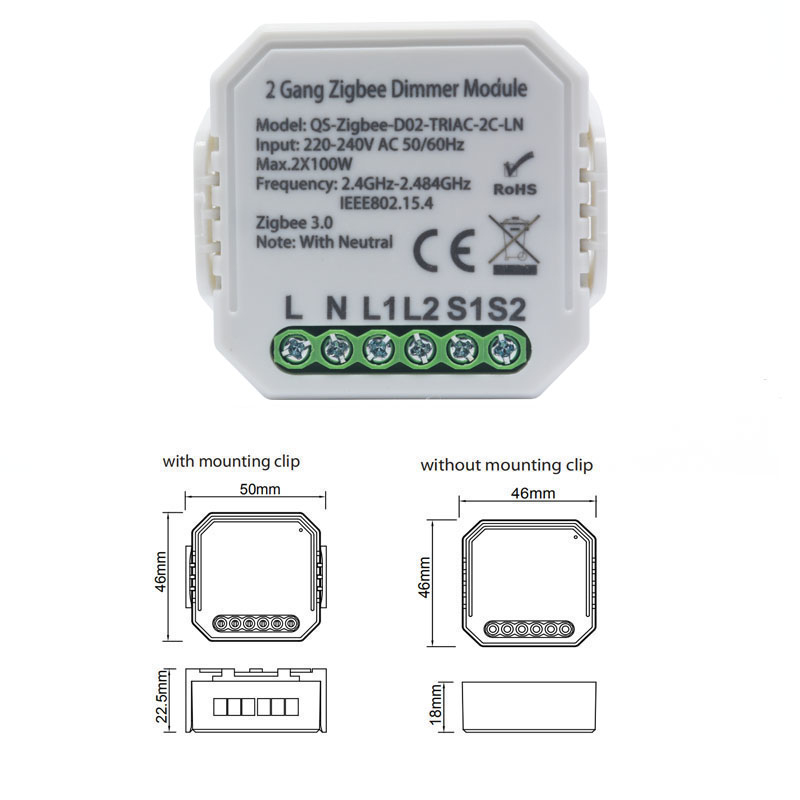 Lonsonho Tuya Smart Zigbee Dimmer Switch Module 1 2 Gang 220V With Neutral 2 Way Wireless Control Works With Alexa Google home