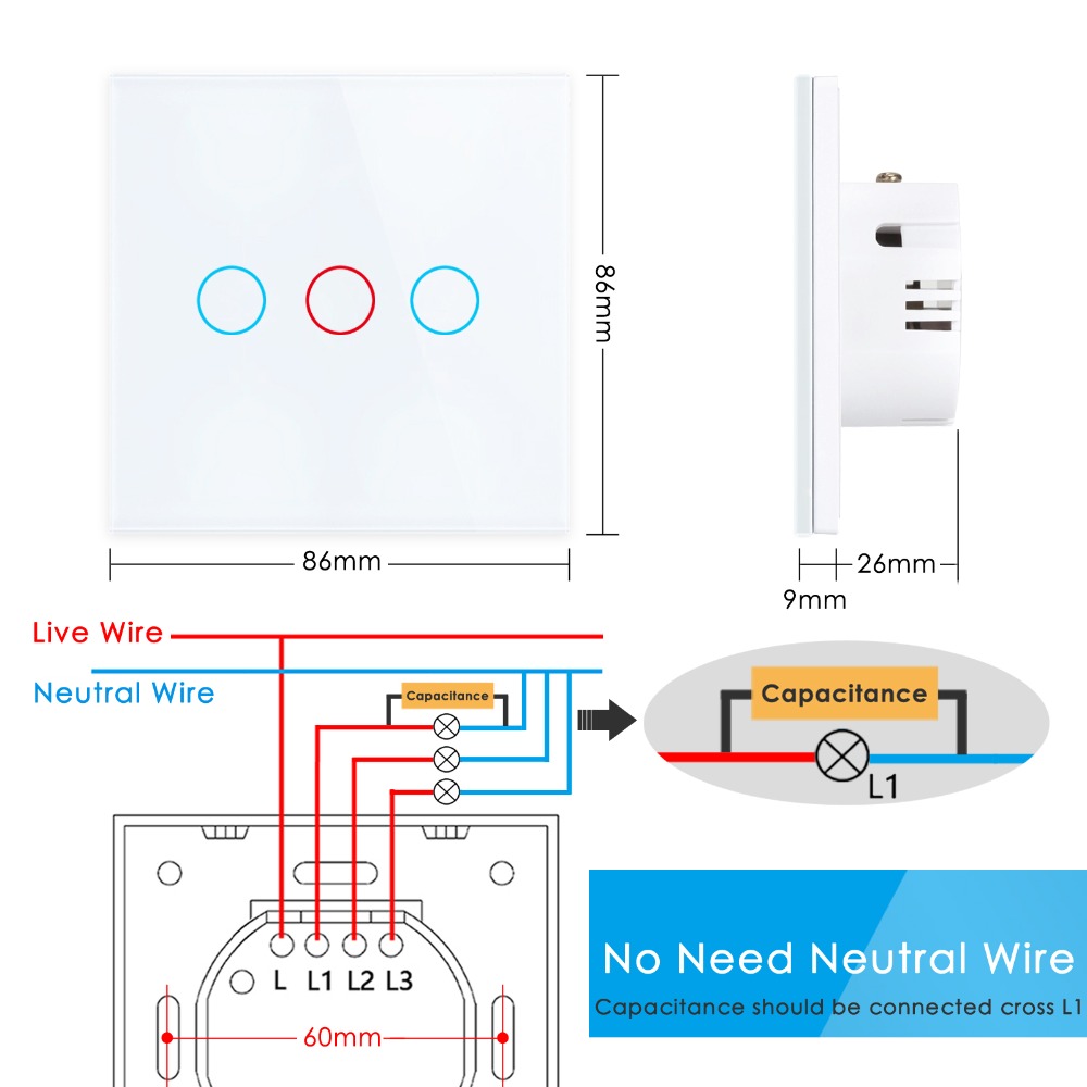 AXUS EU Standard Tuya Smart Life 1 Gang 1 Way WiFi Wall Light Touch Switch for Google Home Alexa Voice Control No need neutral