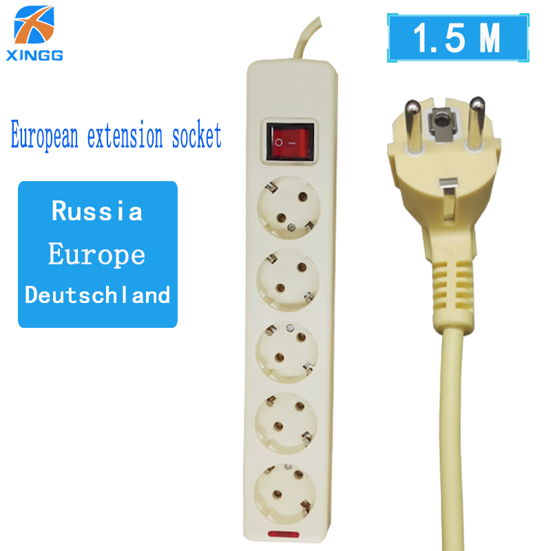 EU European Plug Power Strip With Switch AC Electrical 4/5/6 Outlets Extension Socket Cord Cable 1.5M 16A 250V