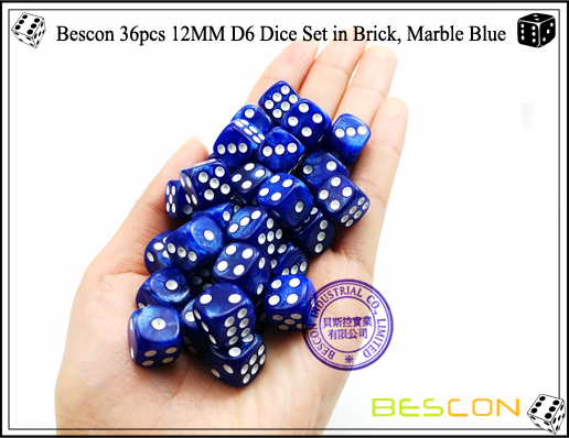 Bescon 36pcs 12MM D6 Dice Set in Brick, Marble Blue-4