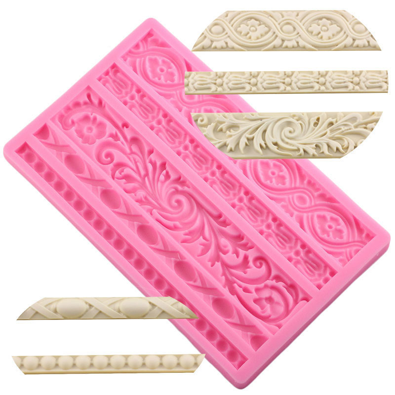 DIY Sugarcraft Cake Border Decorating Frame Silicone Mold Baroque Scroll Relief Fondant Candy Clay Chocolate Gumpaste Molds