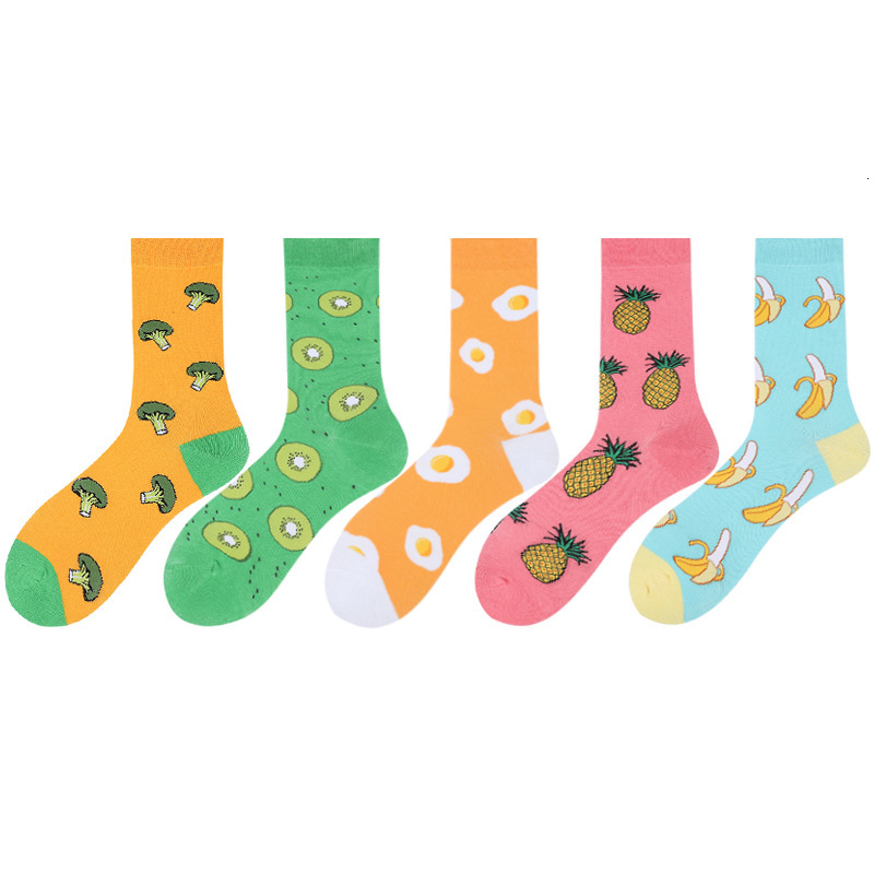 1 Pair Men Socks Cotton Funny Crew Socks Fruit Banana Pineapple Broccoli Socks Novelty Gift Socks For Autumn Winter Gift