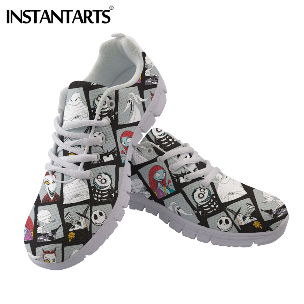 INSTANTARTS The Nightmare Before Christmas Pattern Woman Flats Shoes Jack Skellington Design Sneakers Women Light Ladies Shoes
