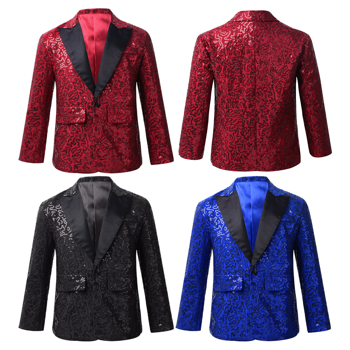 FEESHOW Boys Blazer Kids Suits Stylish Sequins Lapel Suit Boy Jacket Coat Blazer Tuxedo for Wedding Banquet Party Birthday Suit