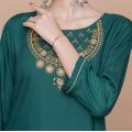 Woman Fashion Ethnic Styles Retro Sets Cotton Embroidery India Kurtas Three Quarter Sleeves Long Thin Top Pants