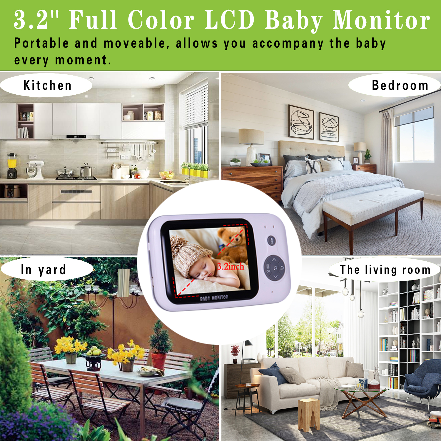 303B wireless security camera surveillance baby pet video monitor 3.5 inch LCD IR Night Vision Baby Intercom Temperature Monitor