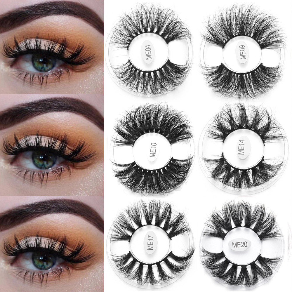 1Pair Faux Mink False Eyelashes 25mm Dramatic Long Fluffy Lashes Wispies Handmade Fake Eyelash Natural Makeup Extension Tool