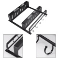 Towel Hanger Wall Mounted Towel Rack Bathroom Towel Holder Aluminum Black Towel Bar Rail Matte Black Shampoo Storage Holder