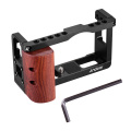 Andoer Aluminum Alloy Camera Cage Protective Vlog Cage with Wood Handle Cold Shoe Slot for Light for Canon G7X Mark III Camera