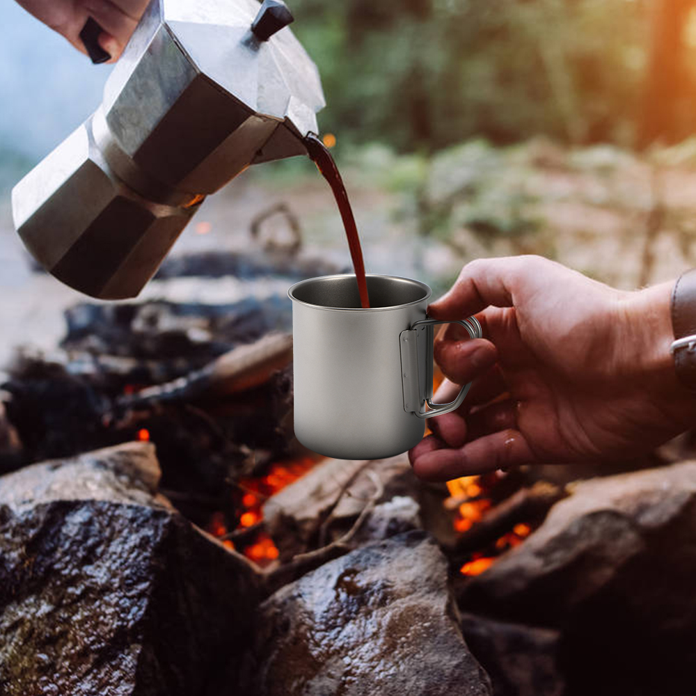 Ultralight Titanium Cup Outdoor Portable Mug Camping Picnic Water Cup with Foldable Handle 300ml / 400ml / 450ml / 750ml
