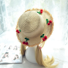 Japanese small fresh cherries topped straw hat sun shade can Aila Fei grass cherry hat female summer travel