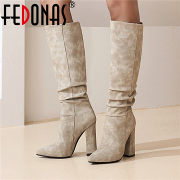 FEDONAS Fashion Tight Boots Heels 2020 Autumn Winter Top Quality Shoes Woman Sexy Party Dancing Warm High Heels Knee High Boots