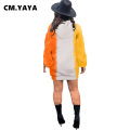 CM.YAYA Women Autumn Winter Gradient Patchwork Hooded Long Sweatshirt Tops Streetwear Fashion Long Sleeve Long Hoodies Tops