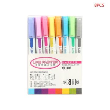 8 Pcs Colored Double Line Pen Drawing Outline Highlighters Fluorescent Marker