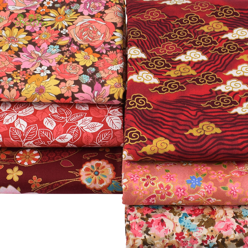 Chainho,Dark Red Floral,Print Twill Cotton Fabric,DIY Quilting Sewing For Baby&Children's Sheet,Pillow,Toys Material, Half Meter