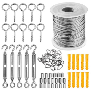 Stainless Steel Chain Pendant Light Kit Outdoor Light Suspension Kit, 164ft Wire Rope Cable, Turnbuckle and Hooks