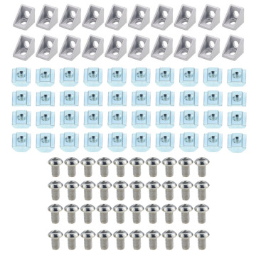 2020 Series Aluminum Profile Connector Set: 20pcs Corner Bracket + 40pcs 20 Series M5 T-slot Nuts + 40pcs M5x8mm Hex Socket Cap