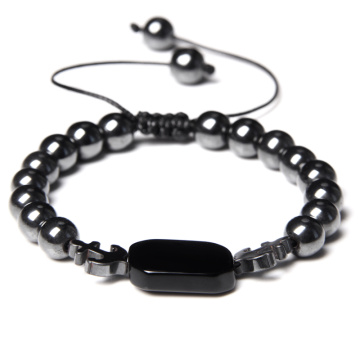 8mm Natural Hematite Lava Stone Beads Bracelet Hot Fashion Black Anchor Adjustable Men Bracelet Yoga Healing Balance Bracelets