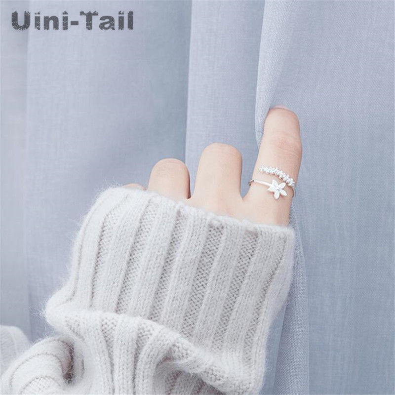 Uini-Tail hot new 925 sterling silver sweet plum blossom opening ring small fresh fashion trend cute high quality jewelry ED569