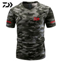 Fishing Tshirt Summer Anti-sweat V Neck Camouflage Green Fishing T-shirt Sports Wear Breathable Quick Dry Fishing Clothing