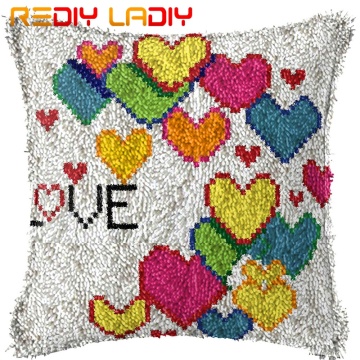 Latch Hook Kits Make Your Own Cushion Colorful Love Pre-Printed Canvas Crochet Pillow Case Latch Hook Cushion Cover Art & Crafts