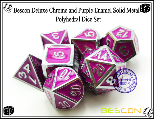 Bescon Deluxe Chrome and Purple Enamel Solid Metal Polyhedral Role Playing RPG Game Dice Set (7 Die in Pack)-6