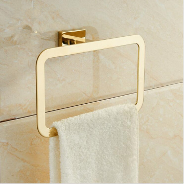 Modern Pure Gold Towel Rings Towel Holder Stainless Steel Square Wall-Mounted Towel Hook Bathroom Accessories Home Decoration