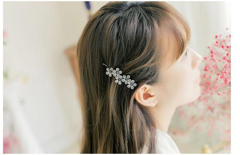 New Flower Rhinestone Women Hair Accessories Plum Floral Hair Clip Girls Hair Pins Sweet Wedding Headwear Silver Gold Barrette