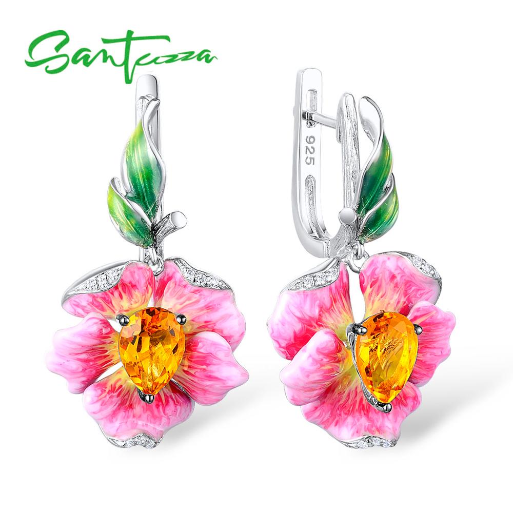 SANTUZZA Jewelry Sets For Woman Pure 925 Sterling Silver Jewelry Set Flower Earrings Pendant Ring Fine Jewelry HANDMAKE Enamel
