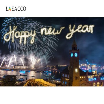 Laeacco Happy New Year Fireworks Firecrackers City London Night Scenic Photo Backgrounds Photography Backdrops For Photo Studio