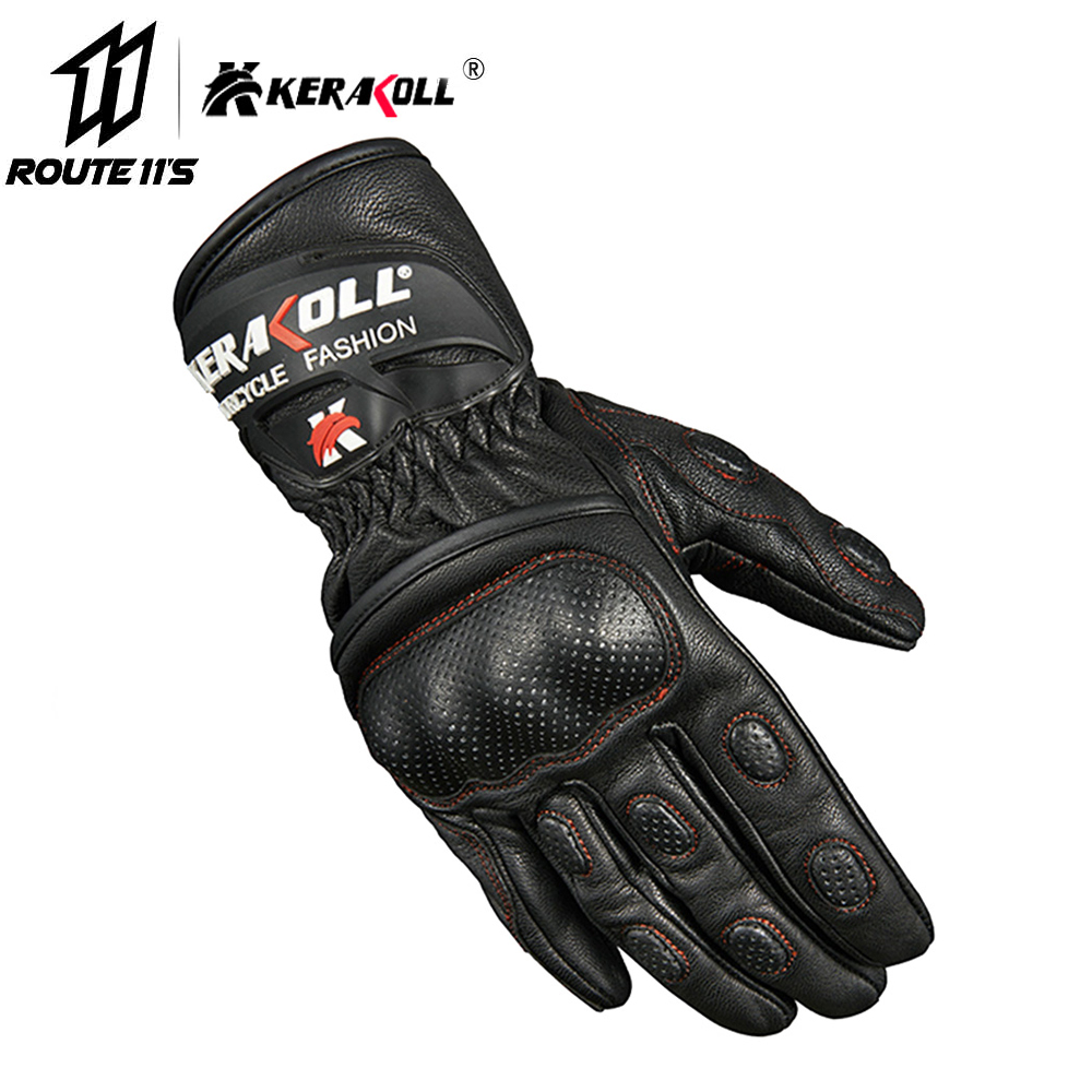 KERAKOLL Motorcycle Gloves Genuine Cow Leather Perforated Moto Gloves Long Wrist Men Motocross Gloves Motorbike Riding Gloves