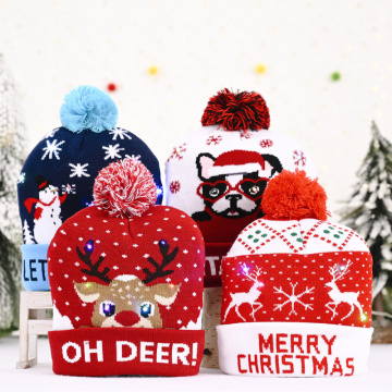 LED Christmas Hat Adult Child Elk Knit Cap Beanie Sweater ED Light Knit Hat Warmer Cap Christmas Ornament New Year Party Hats