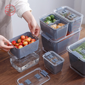 Kitchen Plastic Storage Box Fresh-Keeping Box Refrigerator Fruit Vegetable Drain Crisper Kitchen Food Container storage box