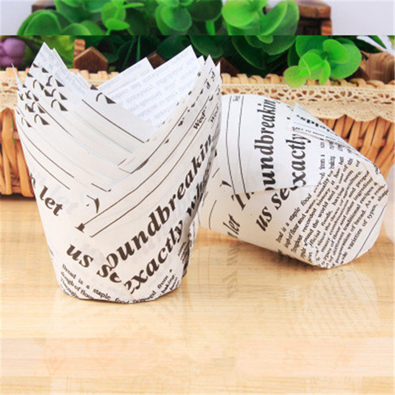 50pcs Cupcake Liner Baking Cup For Wedding Party Caissettes Newspaper Style Muffin Cupcake Paper Cup Oilproof Cake Wrapper