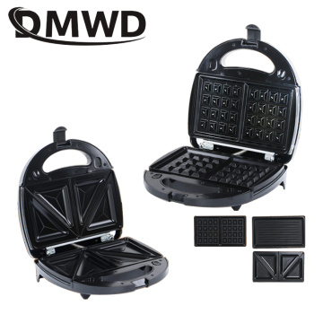 EU/US Electric Sanwich Maker Automatic Mini Waffle Bread Breakfast Baking Machine Oven Iron Grill 3 Changeable Plate Toaster Pan