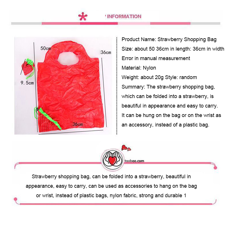 Cute Foldable Fashion Eco Nylon Convenient Handbag Reusable Cleaning Bag Strawberry Large Capacity Foldable Shopping Bags