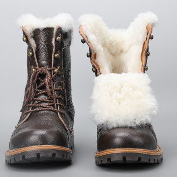 Natural Wool Winter Boots Warmest Handmade Men Winter Shoes Genuine Leather Snow Boots #YM1568