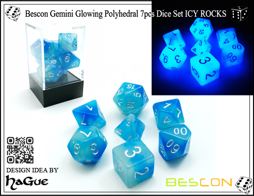 Bescon Gemini Glowing Polyhedral 7pcs Dice Set ICY ROCKS-New Version-1