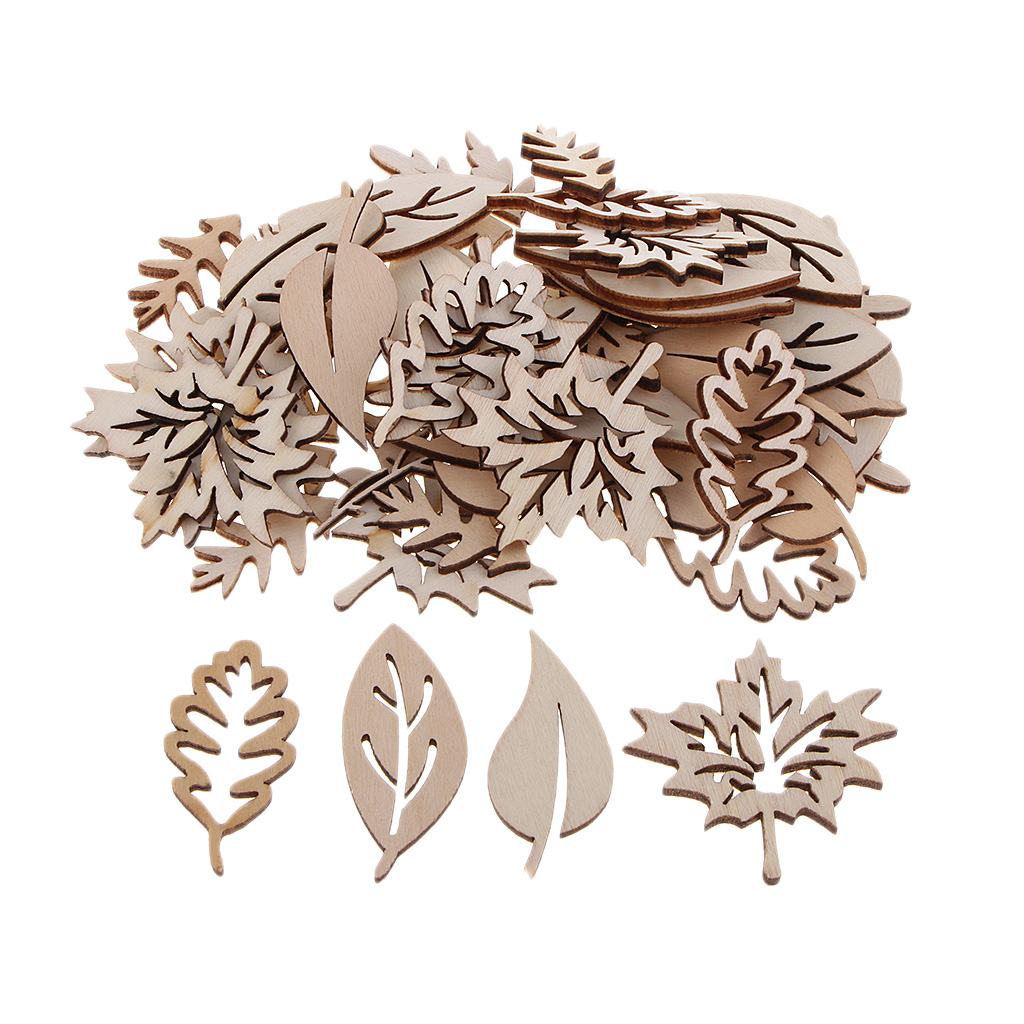 Pack of 50 Wooden Leaves Shapes Crafts Wooden Craft Tag for Decoupage Paints Prints Crafts Techniques