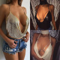 Elegant Metal Crop Top Summer Sexy Club Backless Bralette Beach Halter Gold Sequined Party Women Tank Top Camisole