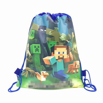 Cartoon Mining Pixel Game Theme drawstring bag Draw pocket kids school Backpack kids party supplies gift bag