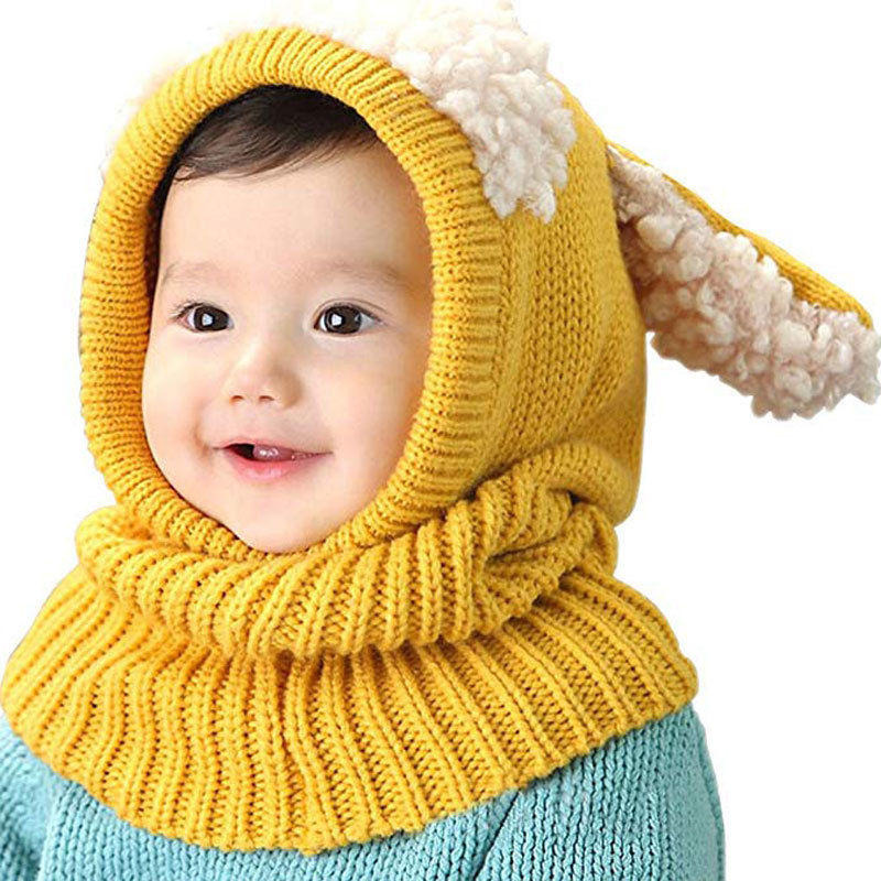 Winter Hot Sale Warm Baby Kids Boy Girl Newest Style Cute Hat Hooded Scarf Knit Wool Cap Five Colors