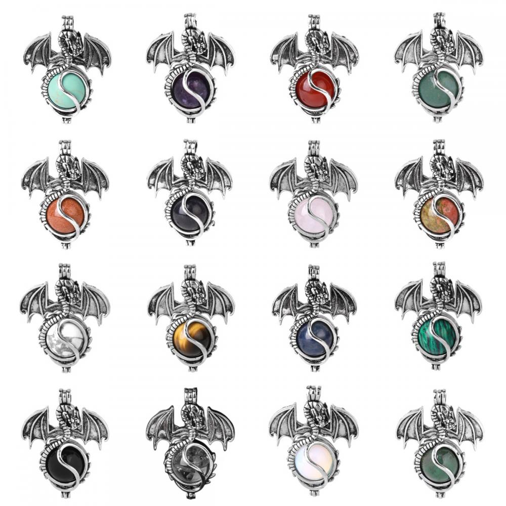 Stainless Steel Snake Chain Pterosaur Dragon Pendant Natural Stone Crystal Animal Pendant Charm for Diy Jewelry